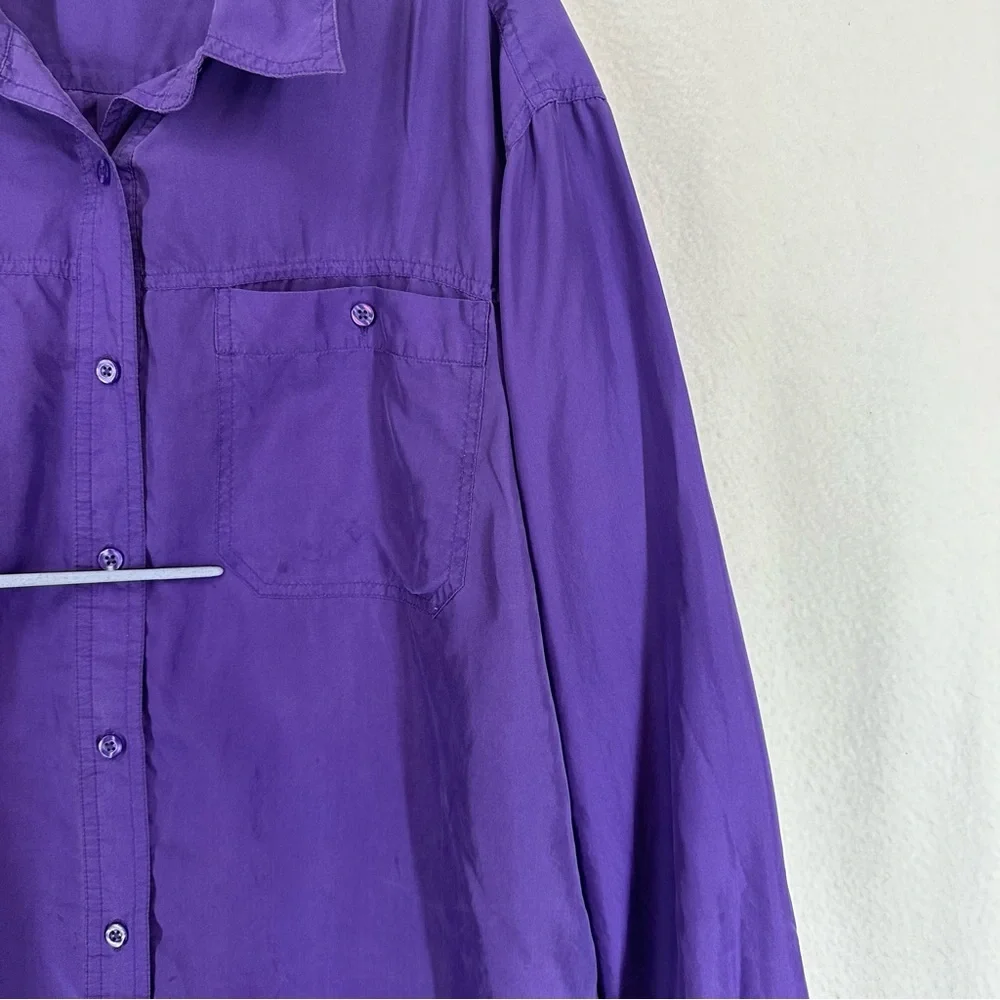 Silence + Noise Button‎ Down Long Sleeve Top 100% Silk Womens Large Purple